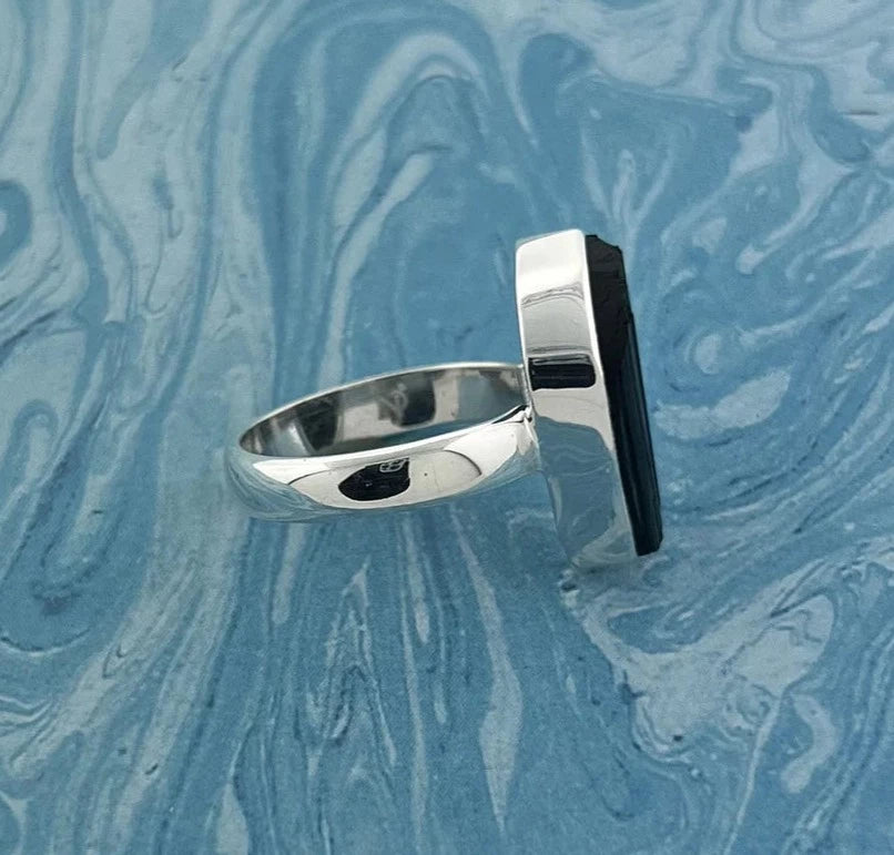 Natural Black Tourmaline Sterling Ring