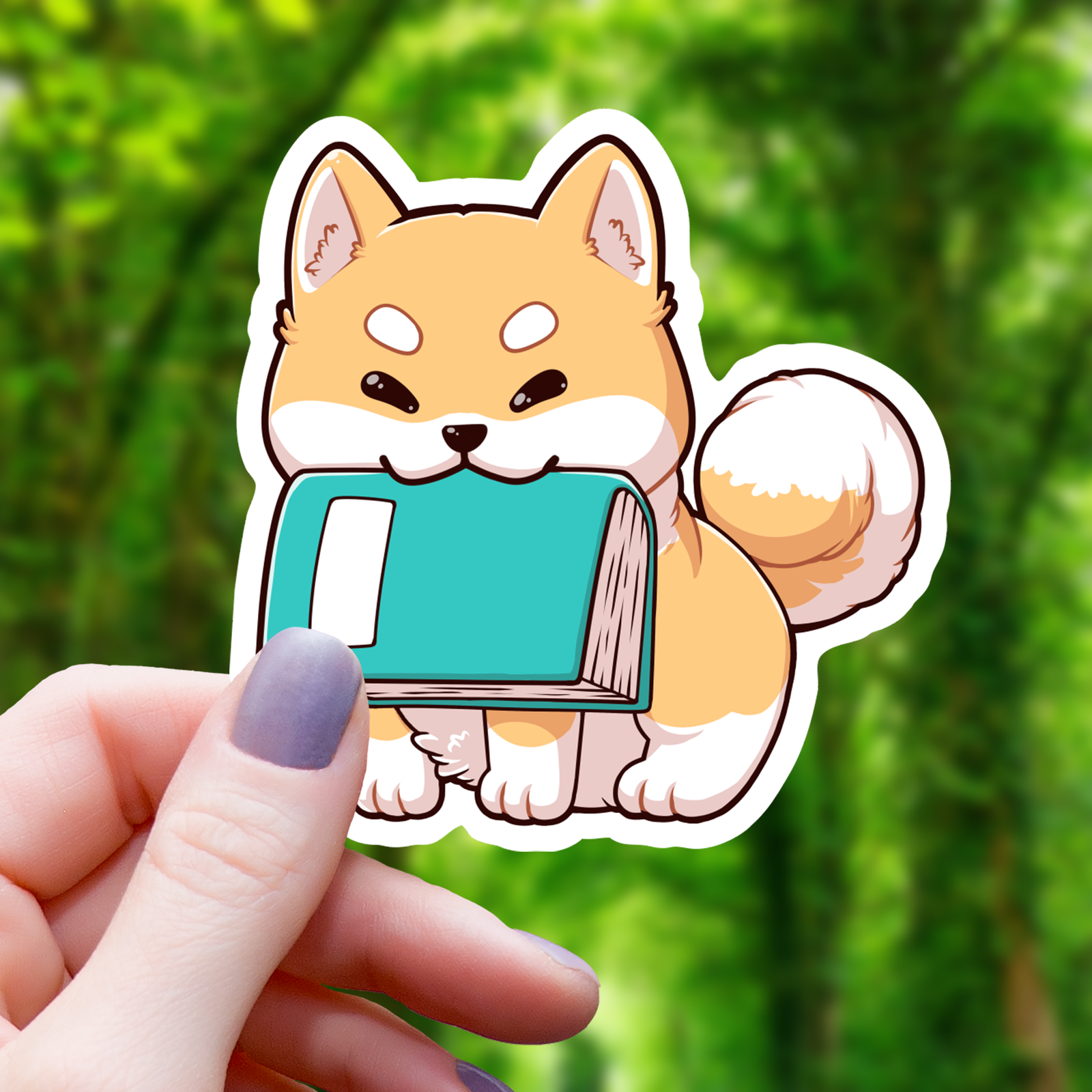 Shiba Inu With Book Sticker-3"