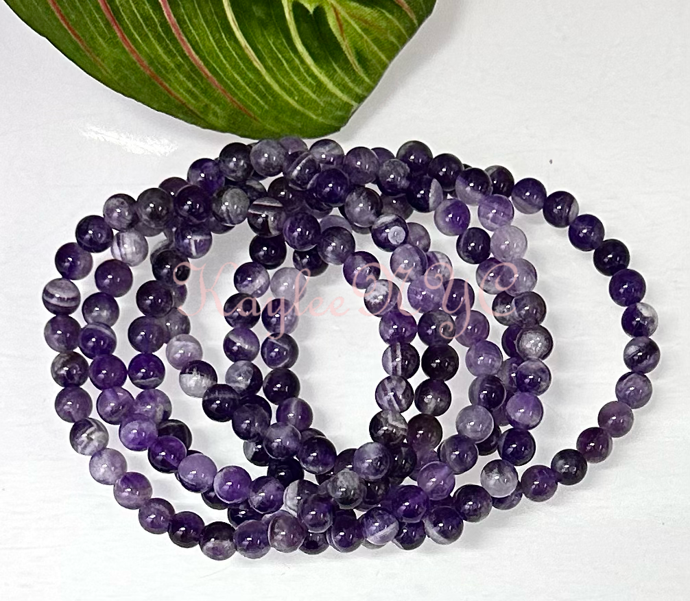 Natural Chevron Dream Amethyst 6mm 7.5” Bracelet 