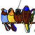 Multicolor Birds Stained Glass Window Panel 9.5"H