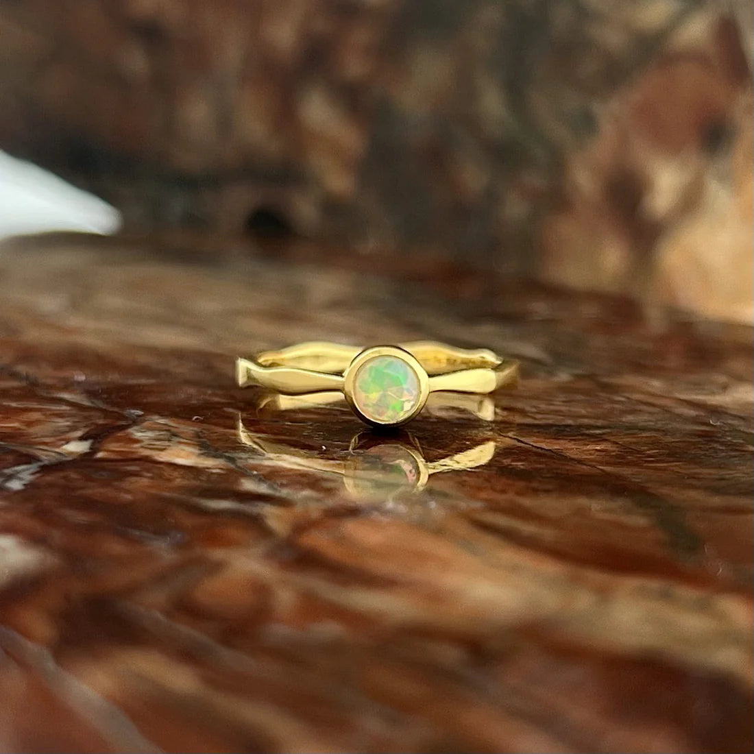Ethiopian Opal 18K Vermeil Gold Wavy Ring