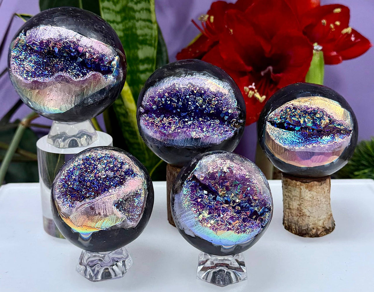 Aura Amethyst Geode Sphere Crystal Ball
