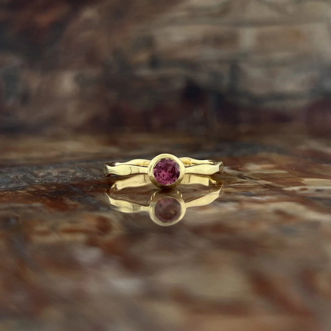 Pink Tourmaline 18K Vermeil Gold Wavy Ring