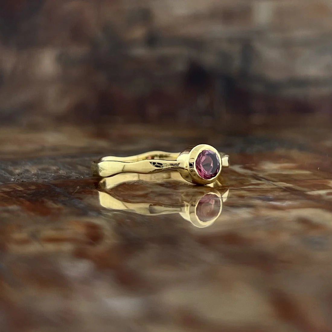 Pink Tourmaline 18K Vermeil Gold Wavy Ring