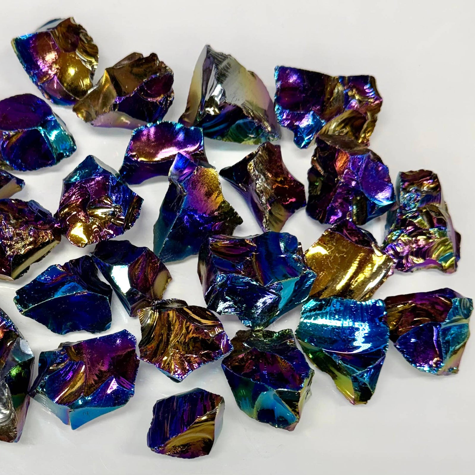 Titanium Aura Black Obsidian Rough Natural Gemstone Crystal
