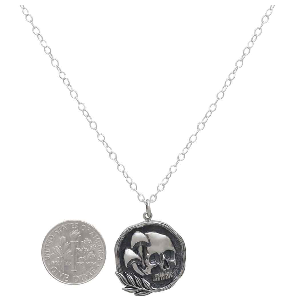 Sterling Silver Skull and Mushroom Charm Necklace