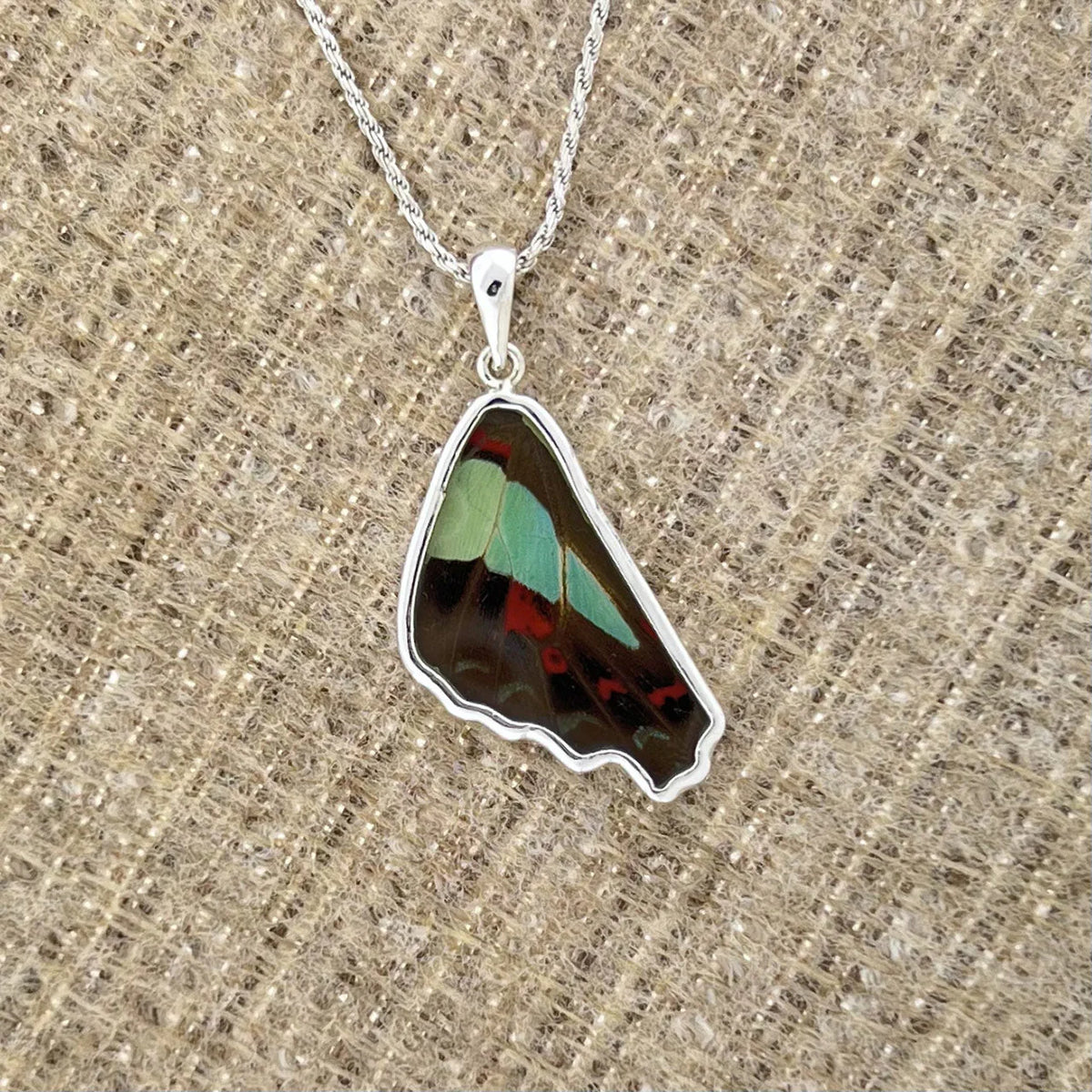 Blue Bottle Butterfly Wing Fine Silver Pendant