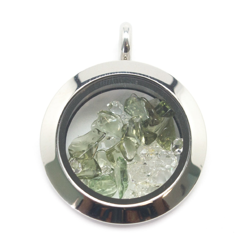 Moldavite and Herkimer Diamond Floating Locket Pendant