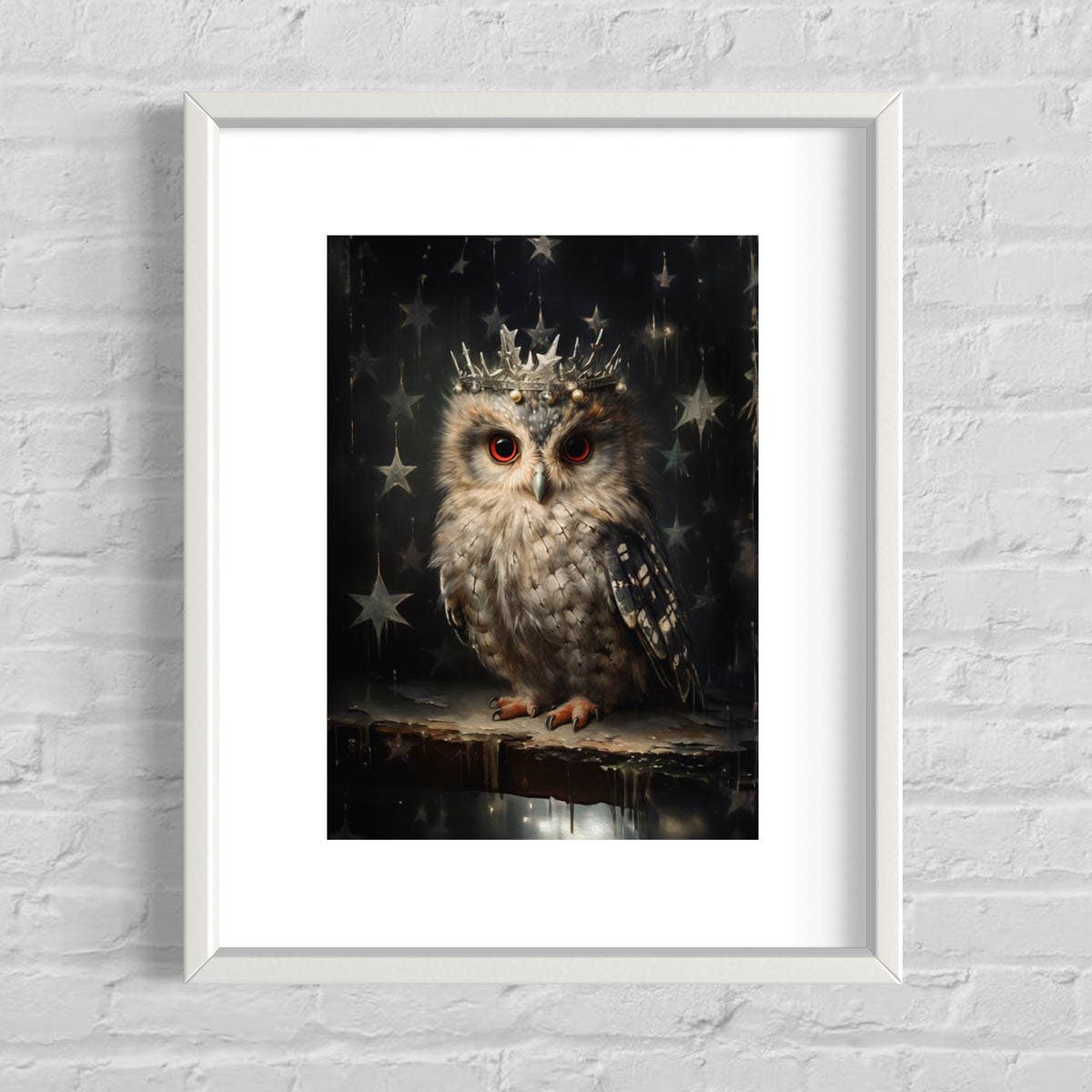 Owl In Antique Star Crown Vintage Portrait Art Print