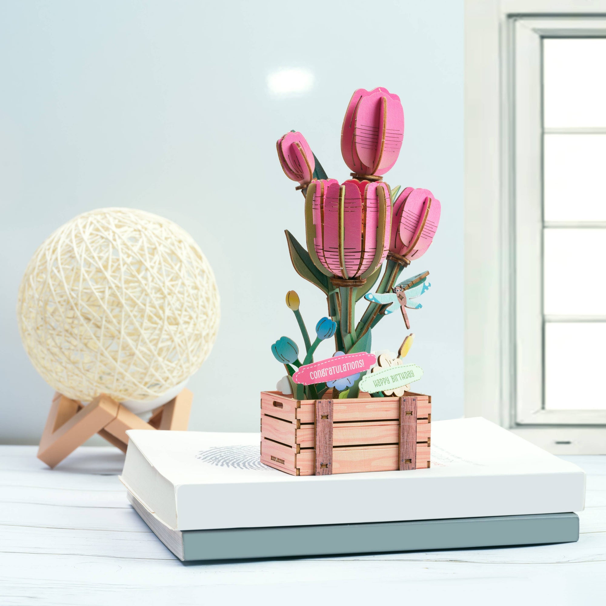 DIY Wooden Puzzle Kit - Pink Tulip Bloom Set - Cast a Stone