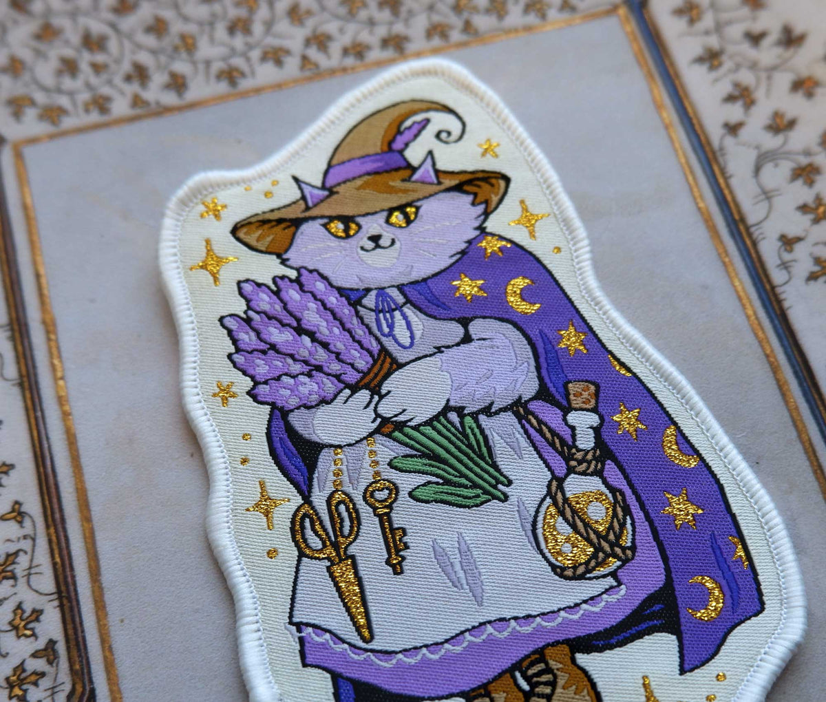 Lavender Cat Witch - Woven Patch