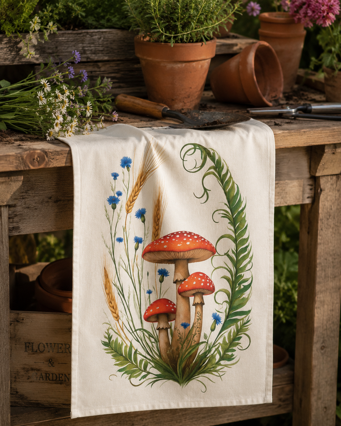 Mushrooms & Ferns Botanical Tea Towel