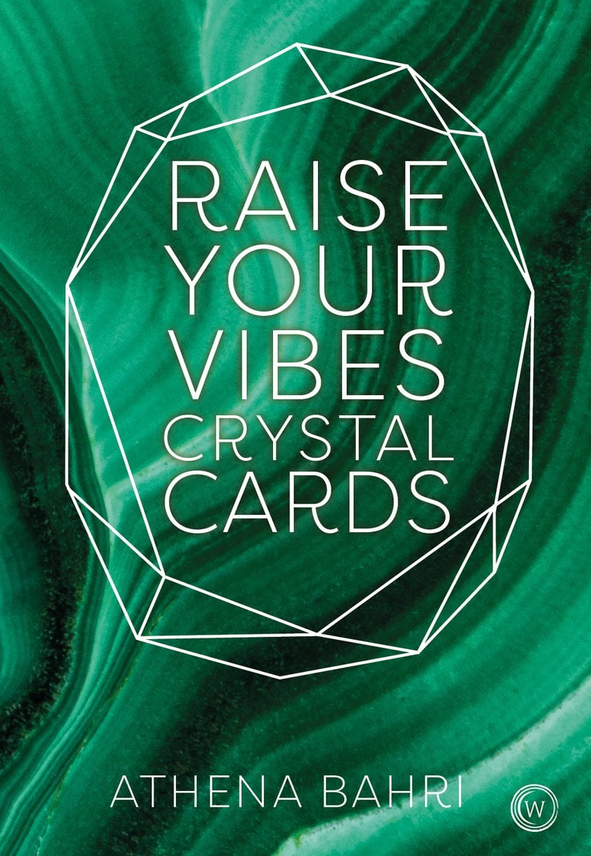 Raise Your Vibes Crystal Cards deck box by Athena Bahri, Watkins