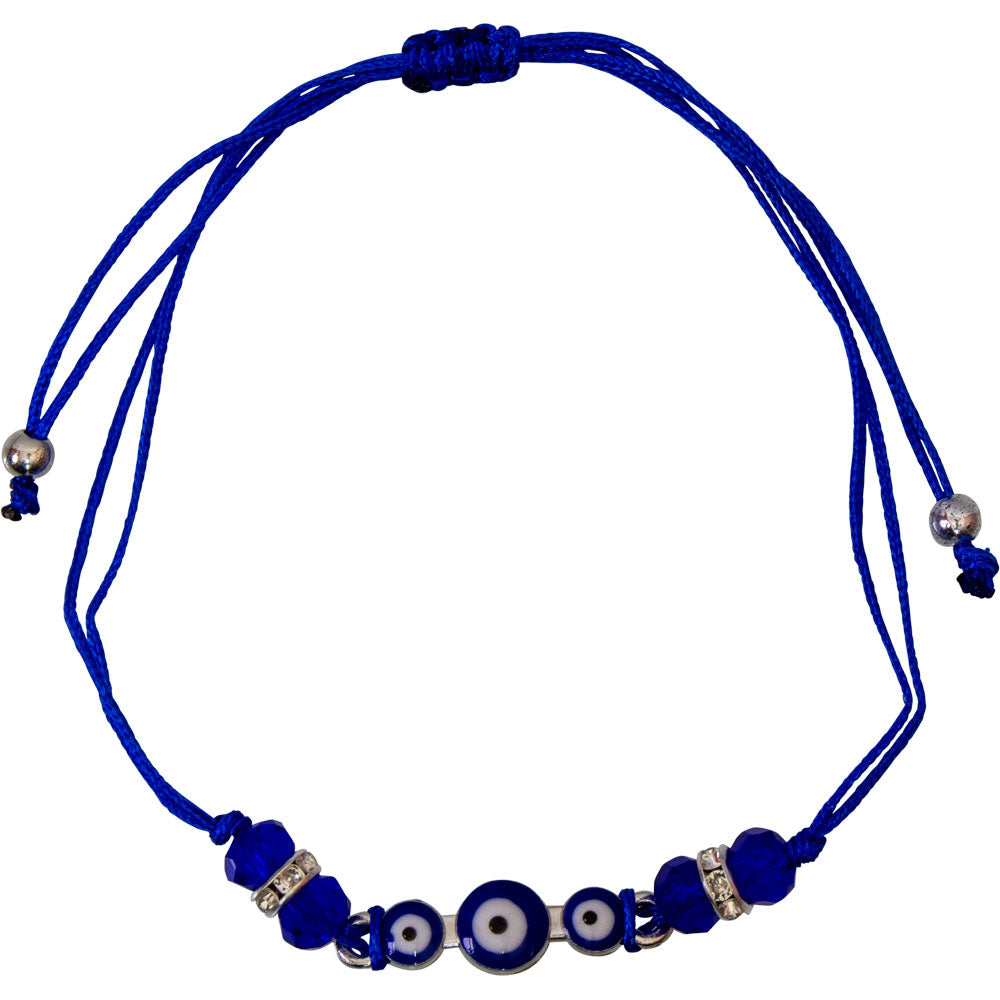 Triple Evil Eye Adjustable Blue String Bracelet