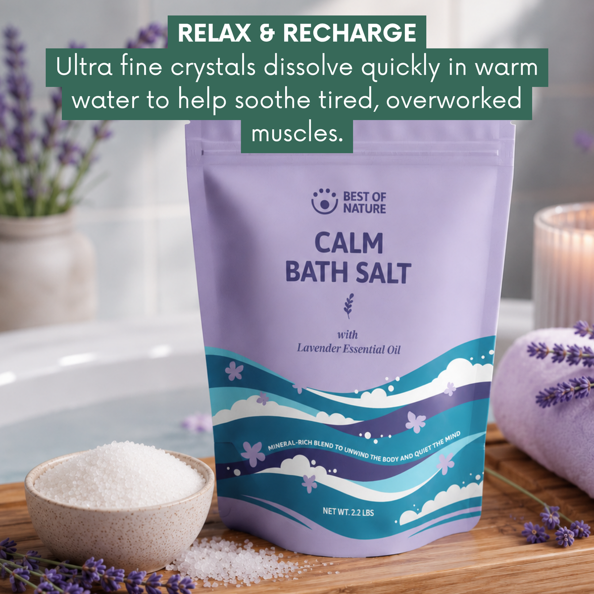 Calm Mineral Bath Salt with Lavender Essential Oil