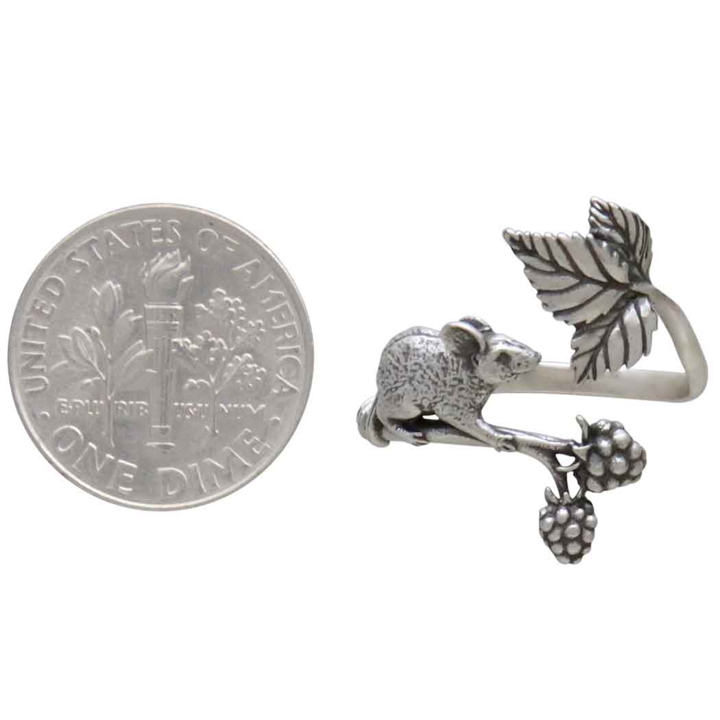 Sterling Silver Adjustable Mouse and Blackberry Ring