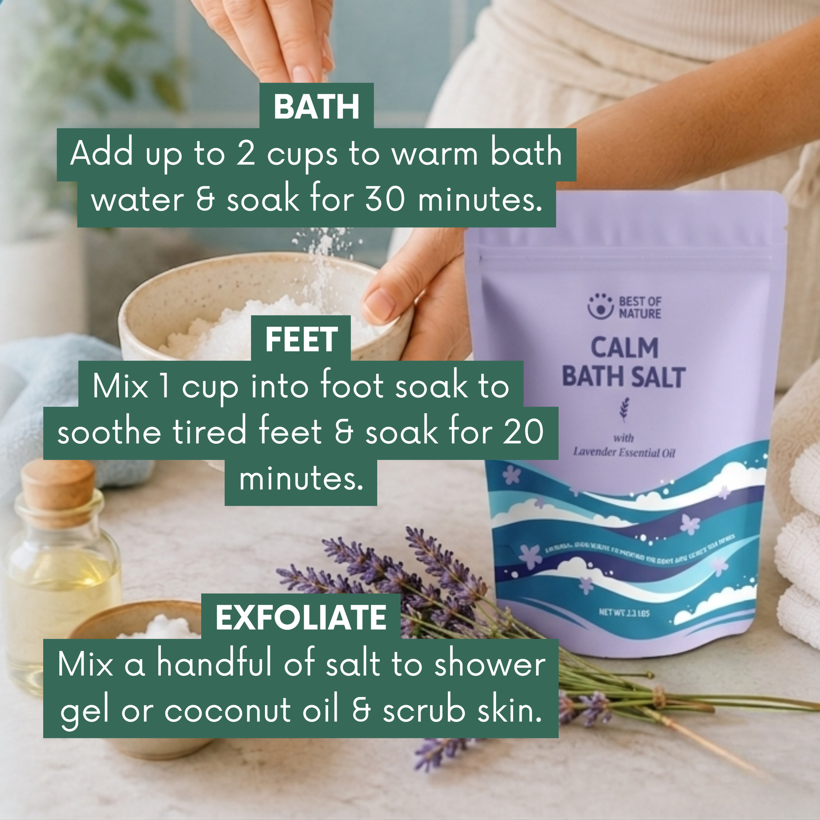 Calm Mineral Bath Salt with Lavender Essential Oil