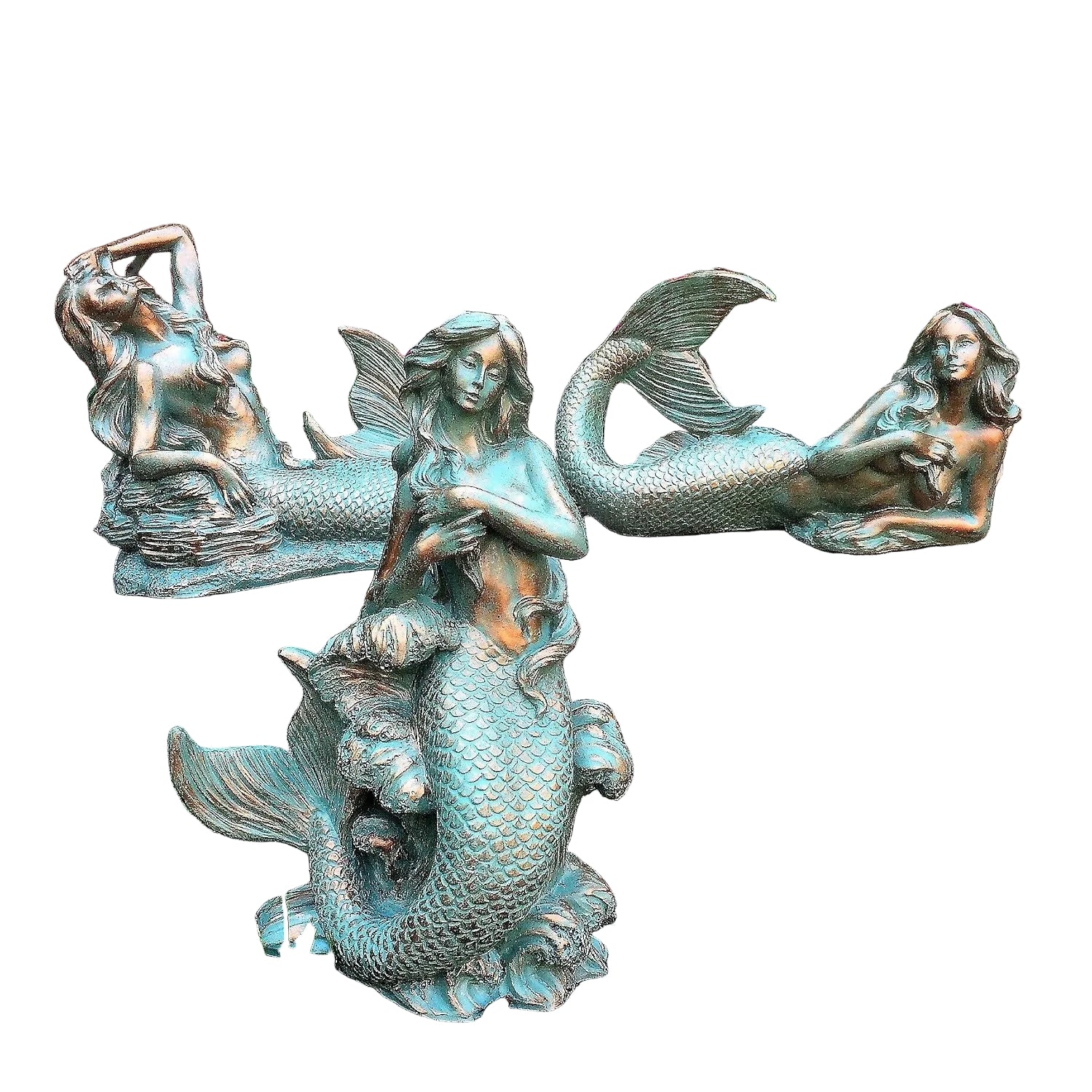 Verdigris-Finish Mermaid Statue| Coastal Pond & Patio Art | Durable Indoor/Outdoor