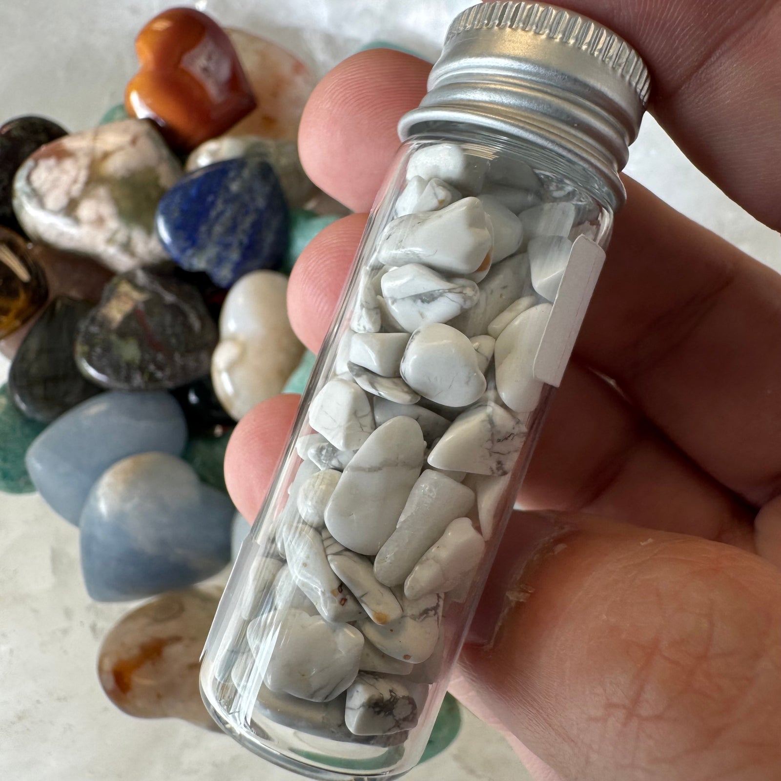 Cast a Stone Gemstone Chips in Glass Bottle | 1.5” Assorted Crystals for Altar, Crafts & Gifts