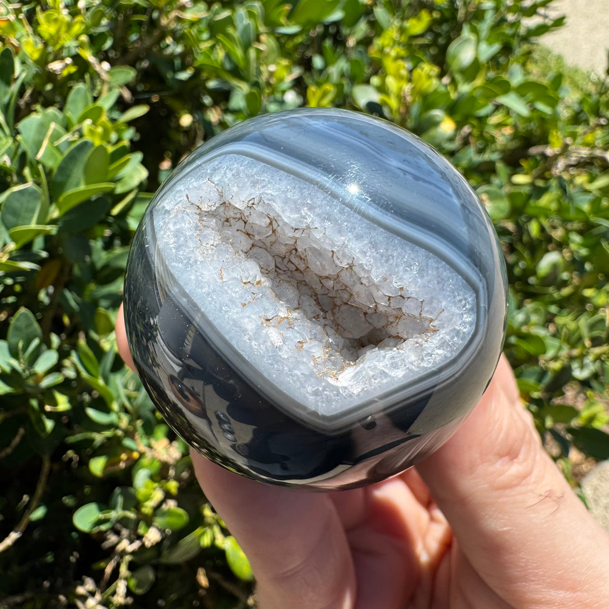 Natural Druzy Onyx Sphere Polished Crystal with Druzy Pockets