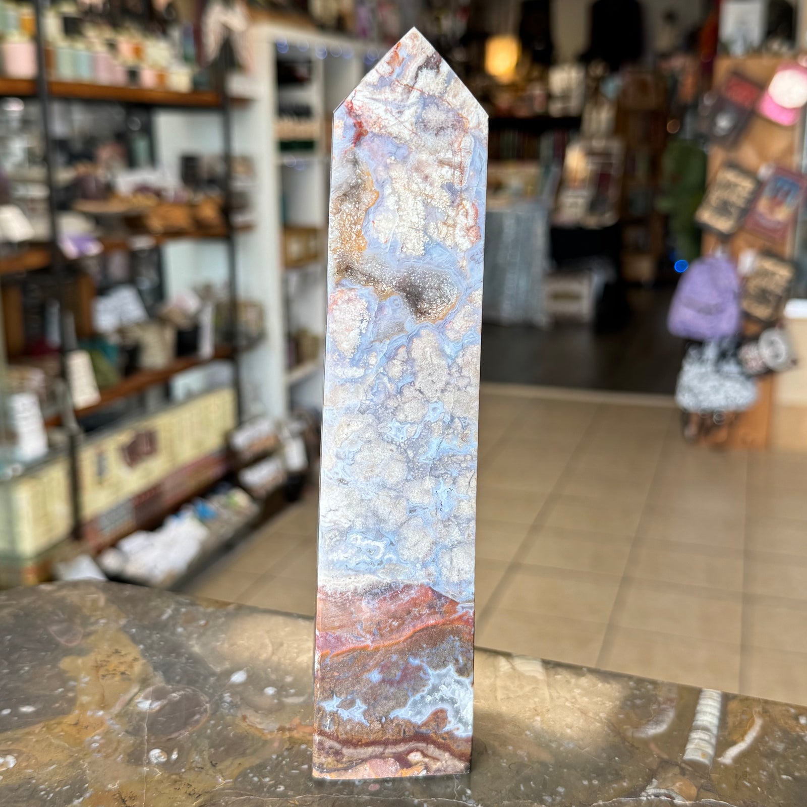 Blue Flower Agate Gemstone Point – Calming Crystal for Healing & Clarity