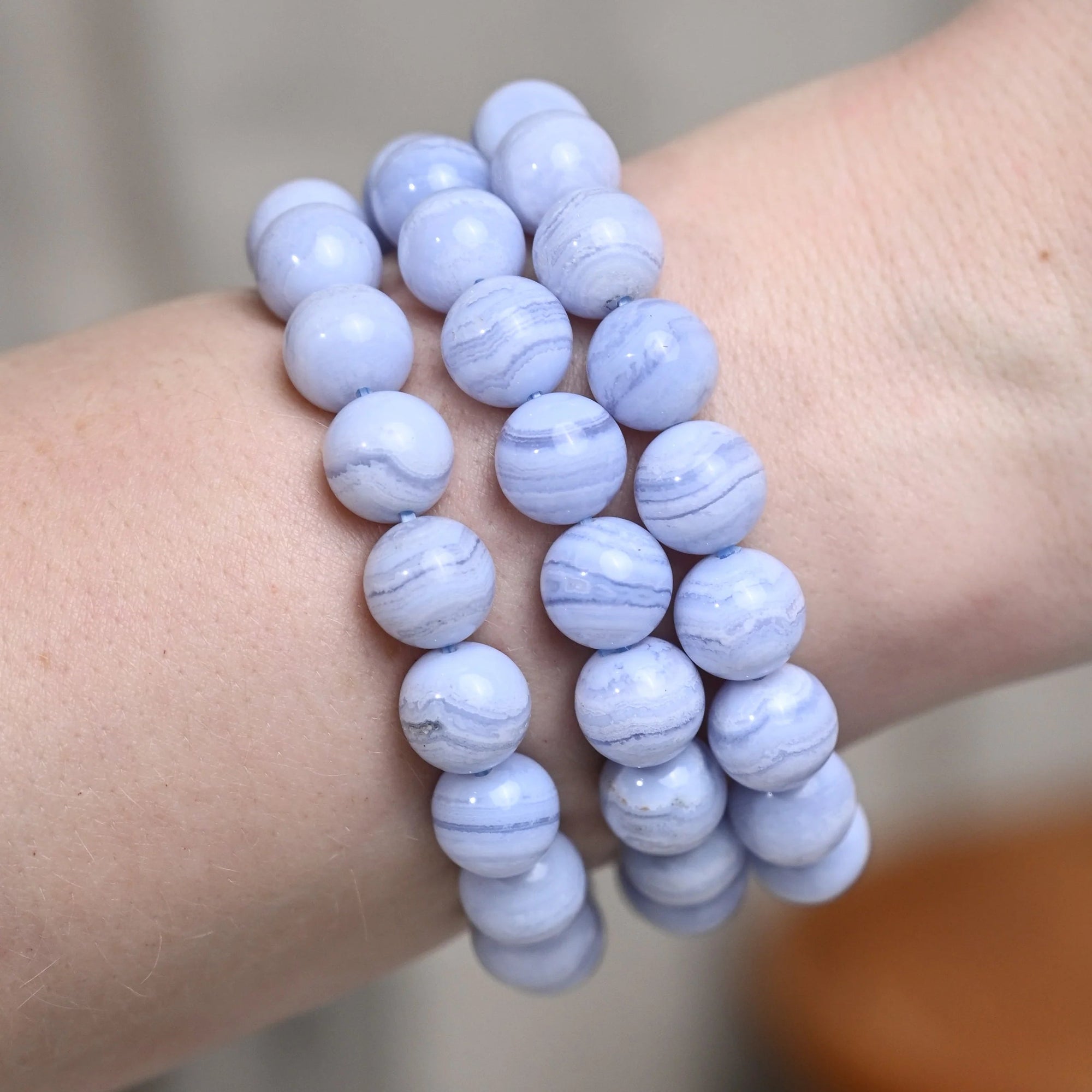 Natural Blue Lace Agate Stretch Bracelet 8mm | Calming Stone for