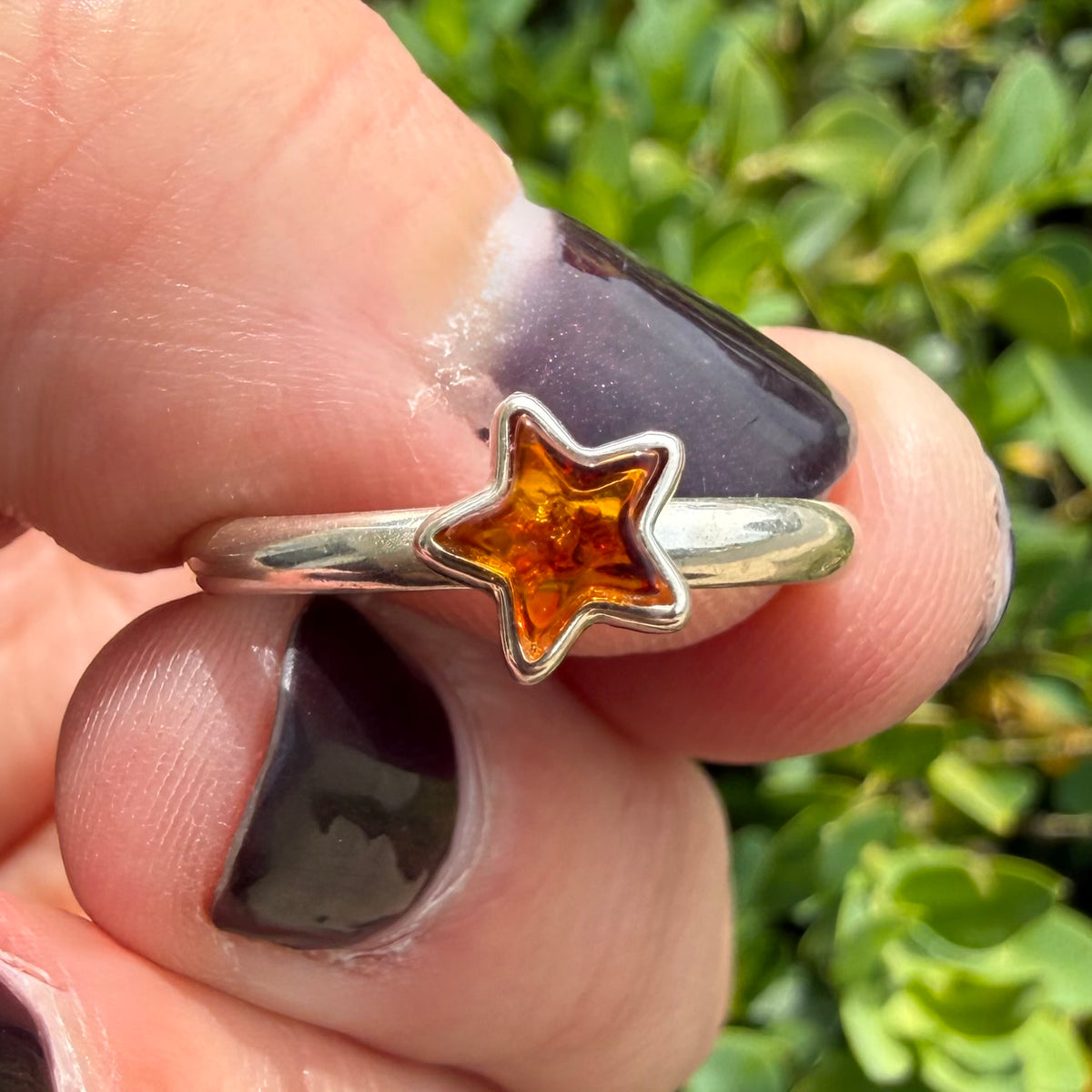 Baltic Amber Star Ring - Sterling Silver