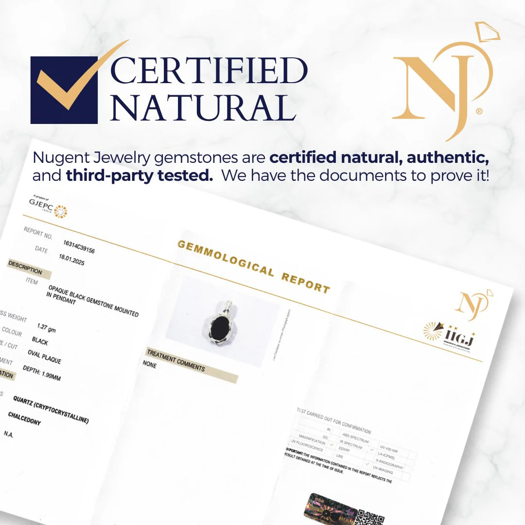 Black Onyx Sterling Silver Hammered Oval Pendant