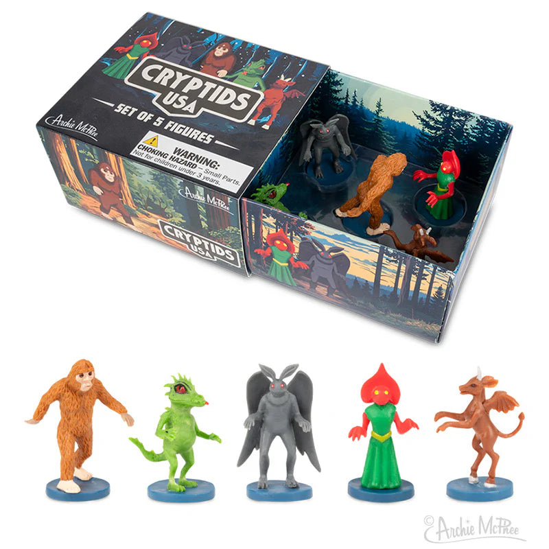 Cryptids Creature Playset 🖤 5 Mini Monster Figures • Bigfoot, Mothman, Chupacabra & More