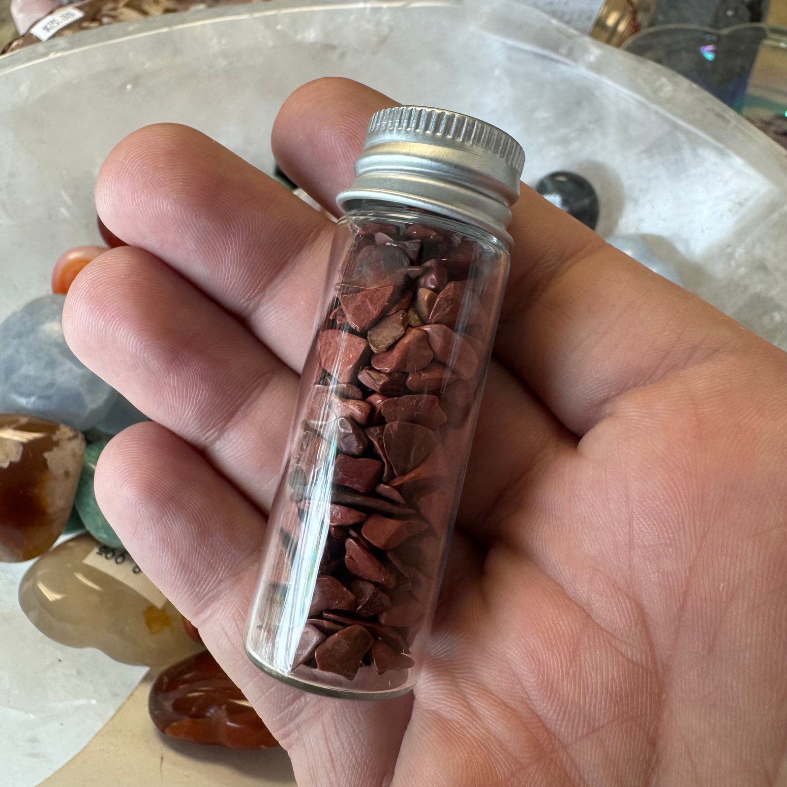 Cast a Stone Gemstone Chips in Glass Bottle | 1.5” Assorted Crystals for Altar, Crafts & Gifts