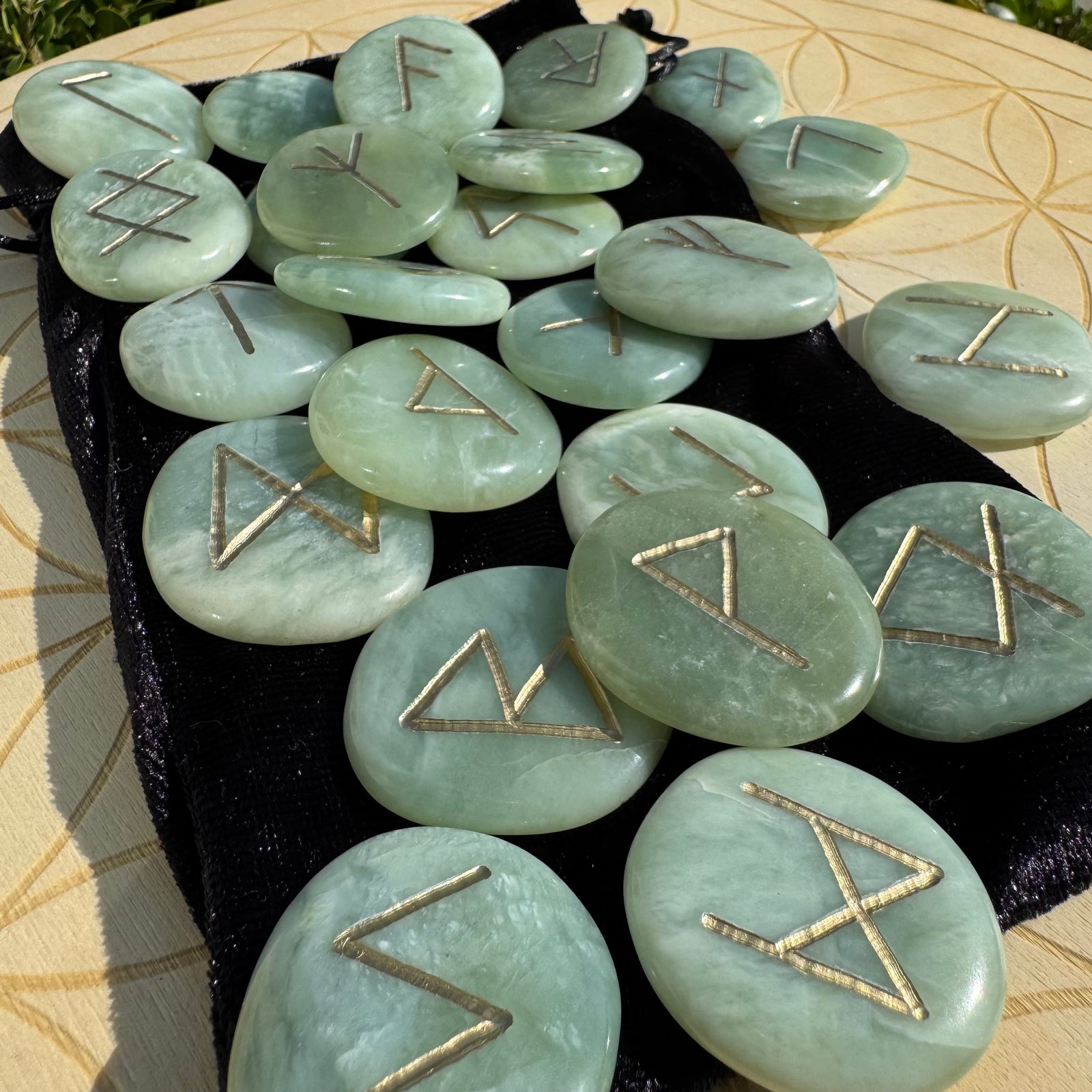 Green Jade Futhark Runes Set of 25