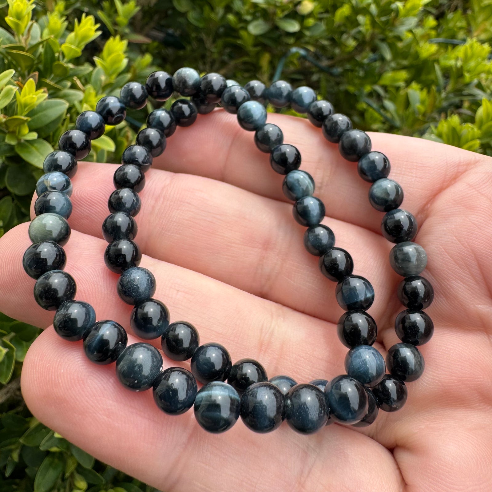 Blue Tiger Eye Bracelet - Protection & Focus Natural Crystal Healing Stretch Bracelet