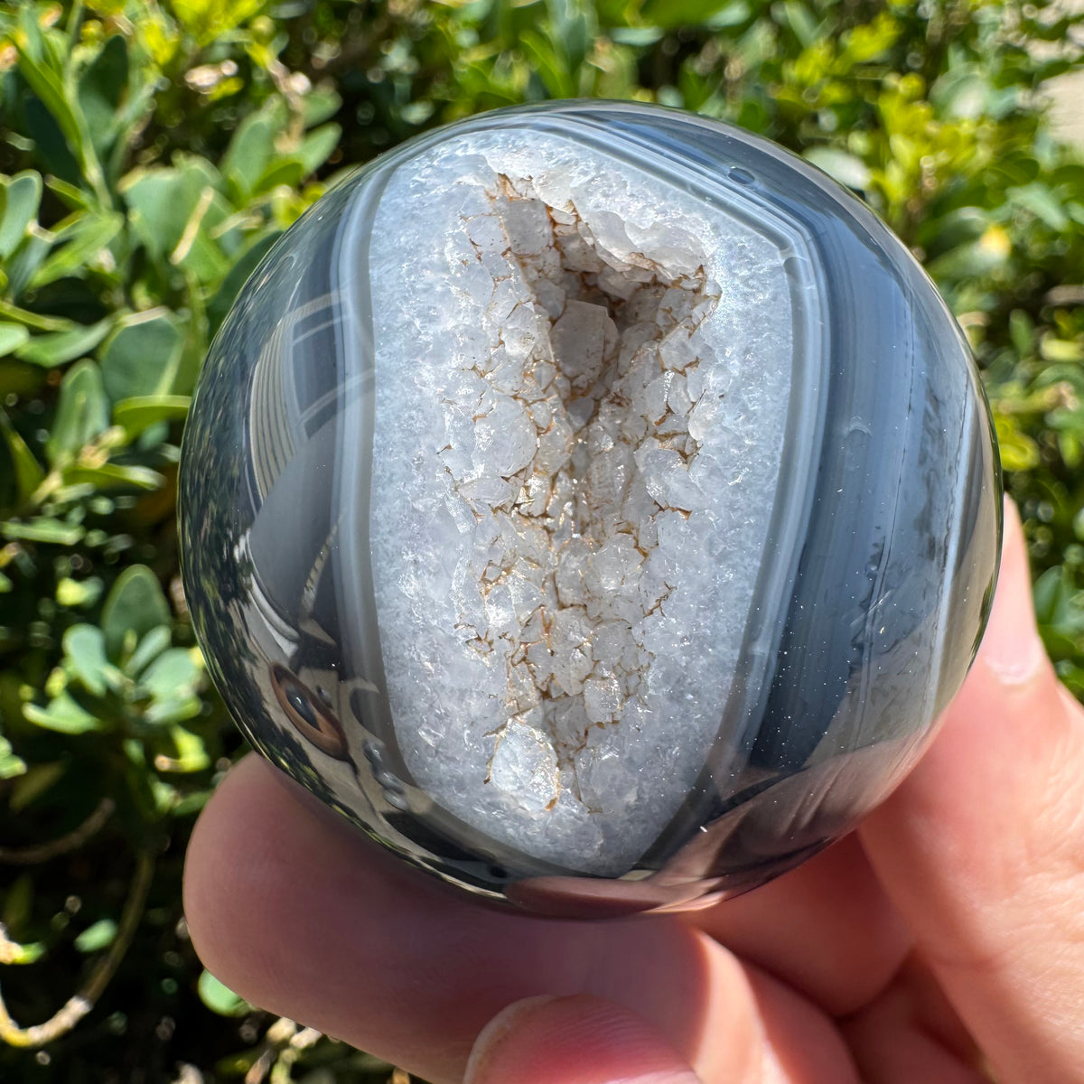 Natural Druzy Onyx Sphere Polished Crystal with Druzy Pockets