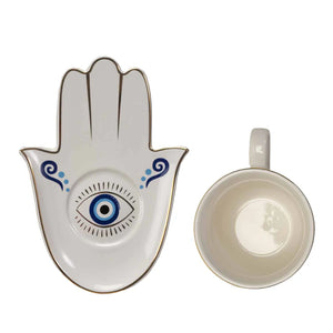 Evil Eye Cup And Saucer White