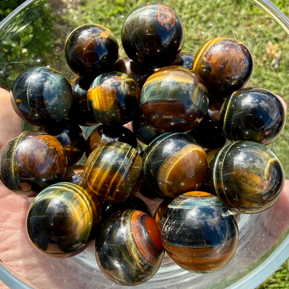 Blue Tiger Eye Sphere | Small Natural Hawks Eye Crystals