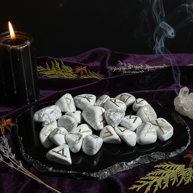 White Howlite Runes Set of 25 | Calm Your Mind & Strengthen Intuition