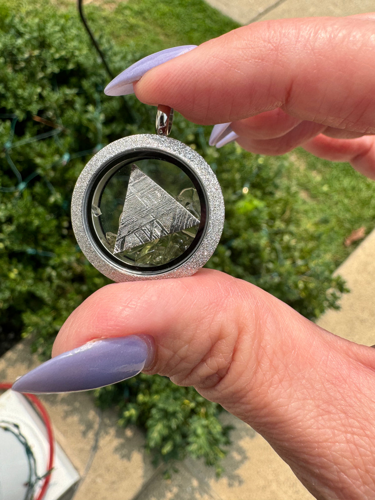 Moldavite &amp; Iron Meteorite Floating Locket Pendant