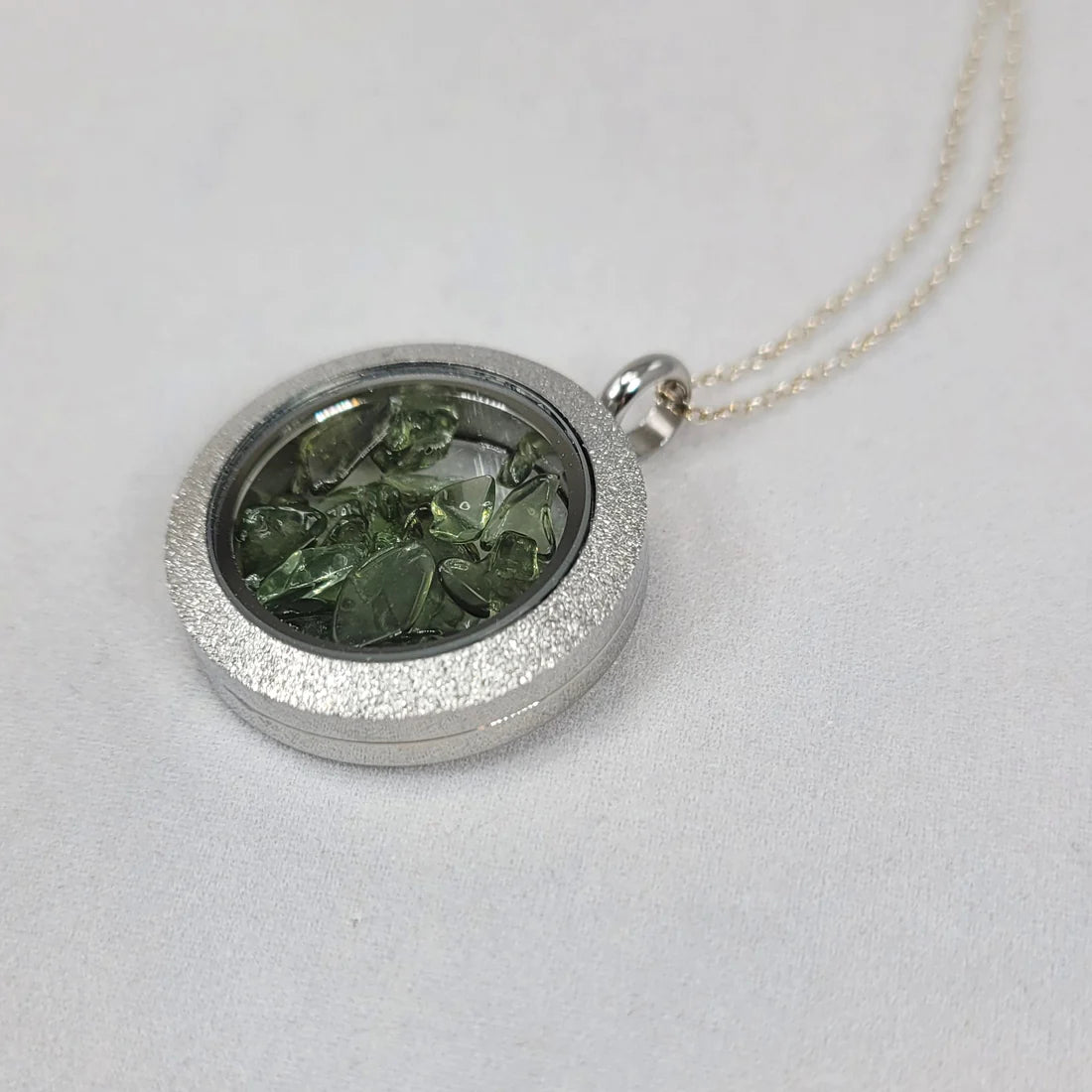Moldavite Floating Locket with Sparkling Edge.  Reversible - Chain not Included