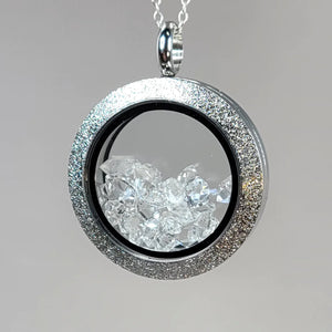 Moldavite and Herkimer Diamond Floating Locket Pendant