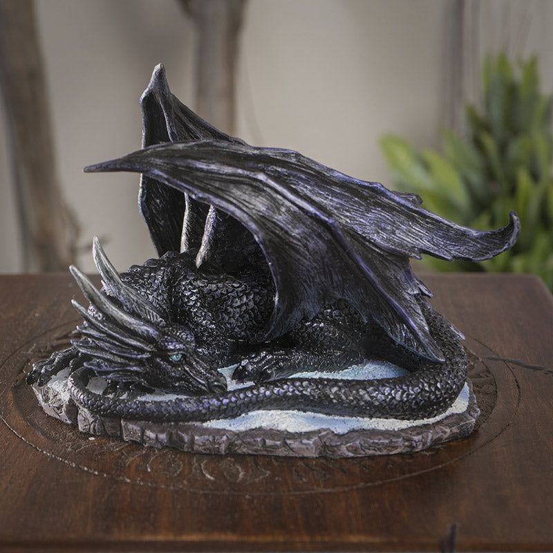 Legendary Horned Dark Purple Dragon Statue
