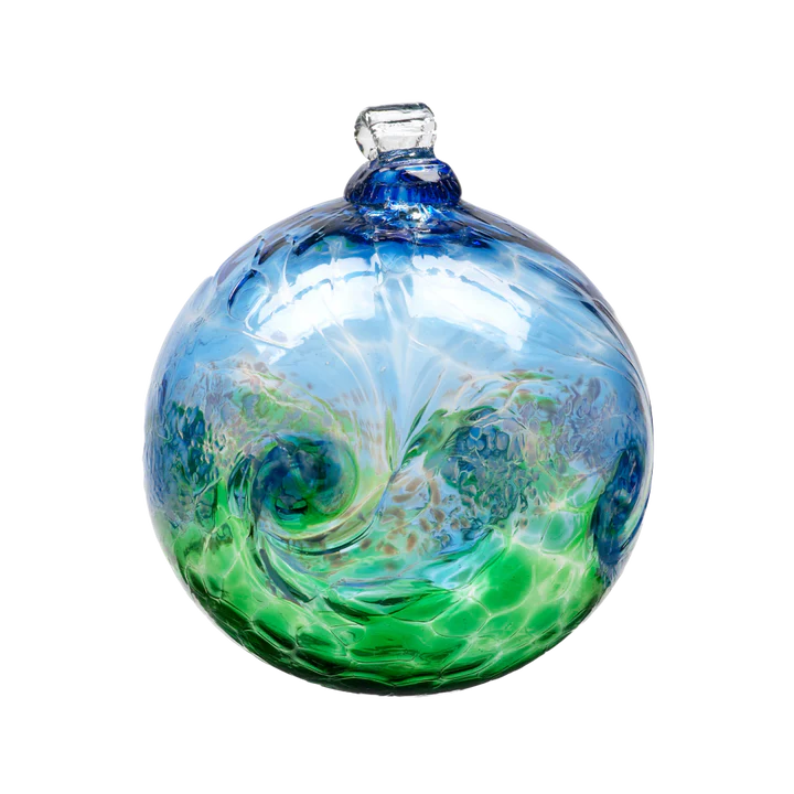 Van Glow 6&quot; Blue and Green hand-blown Art Glass Ornament