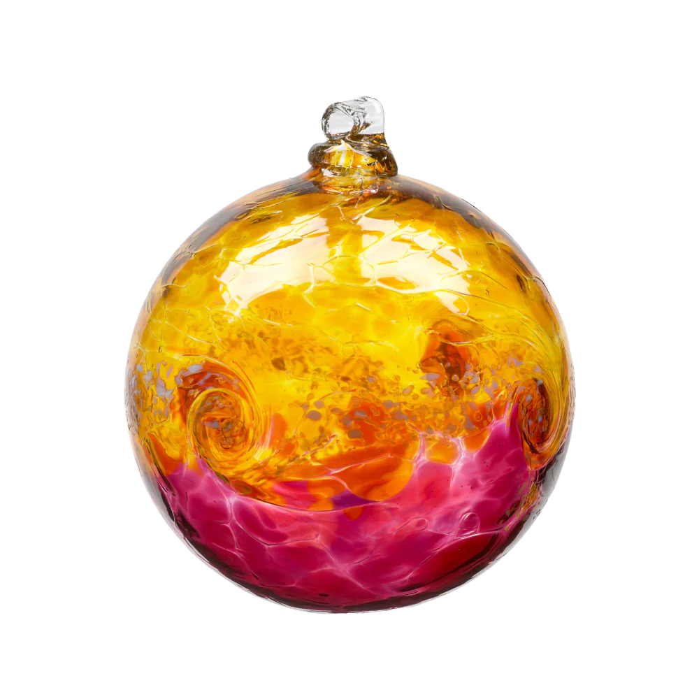 Van Glow 6&quot; Gold and Pink hand-blown Art Glass Ornament
