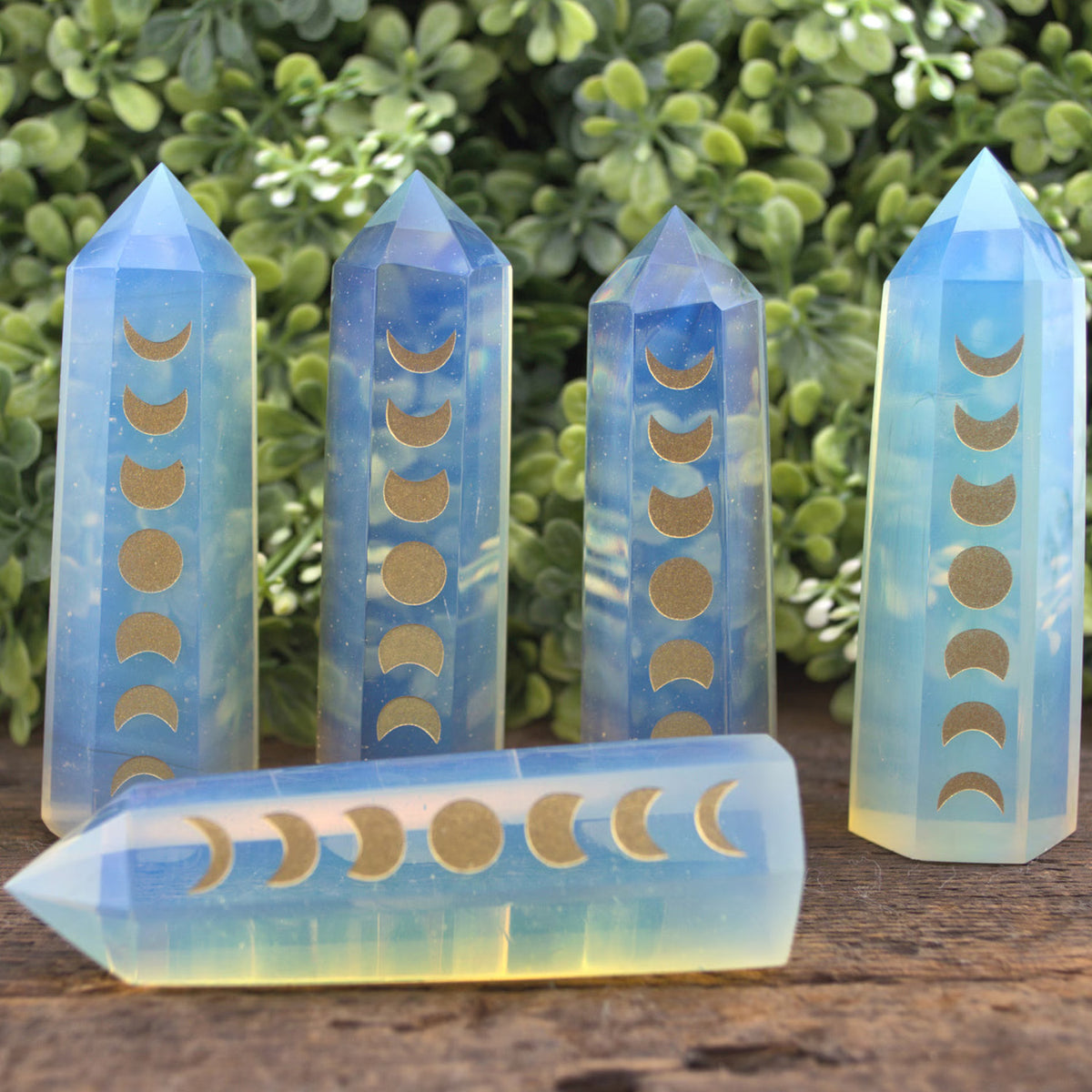 Opalite Gemstone Point with Engraved Moon Phases