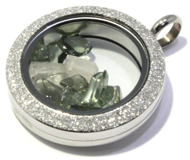 Moldavite and Phenacite Floating Locket Pendant