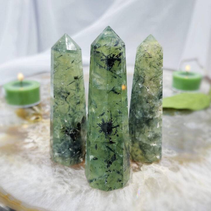 Prehnite with Epidote Polished Gemstone Point