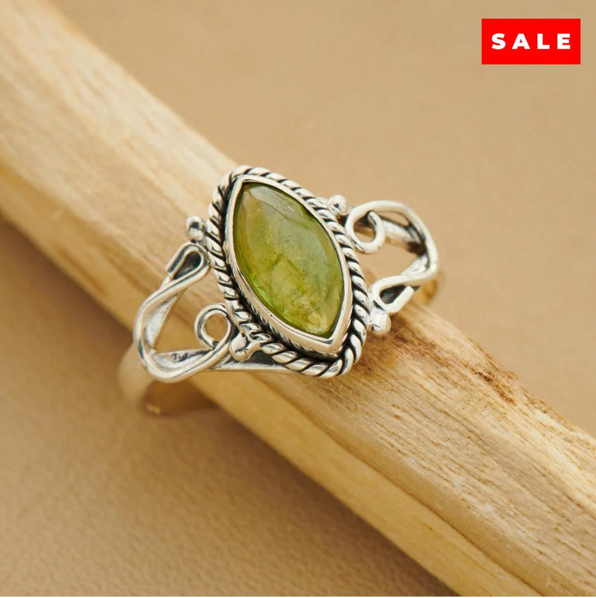 Peridot  Sterling Silver Filigree Ring
