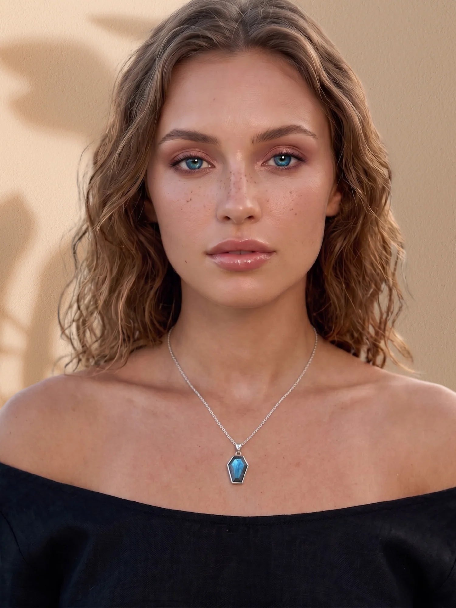 Silvaria Labradorite Coffin Necklace with Adjustable Chain – Gothic Gemstone Jewelry