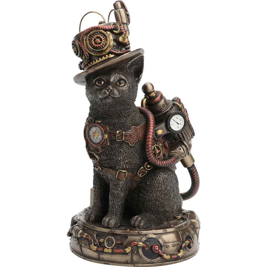 Steampunk Chaotic Neutral Cat Statue