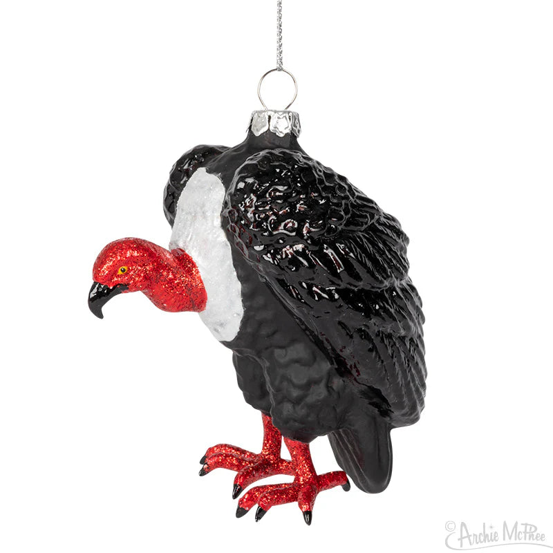 Vulture Glass Ornament | 3.5" Glittered Carrion Christmas Collectible