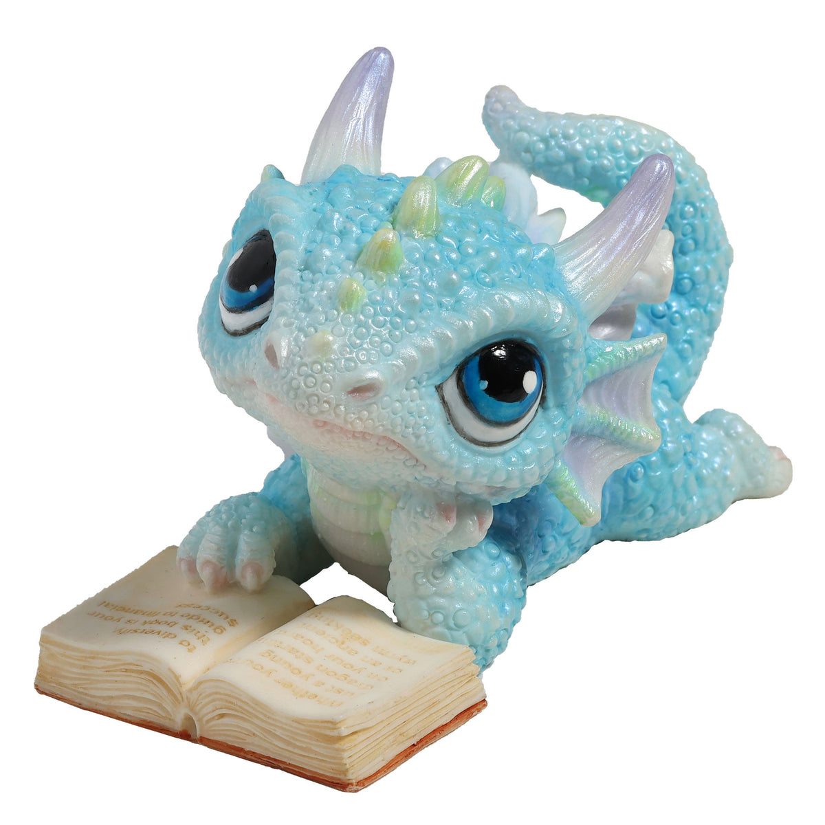 Baby Blue Reading Dragon Statue - Studying Dragon Figurine